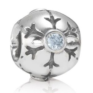 Retired PANDORA Silver Winter Christmas Snowflake Bead Aqua Zirconia 790367CZA